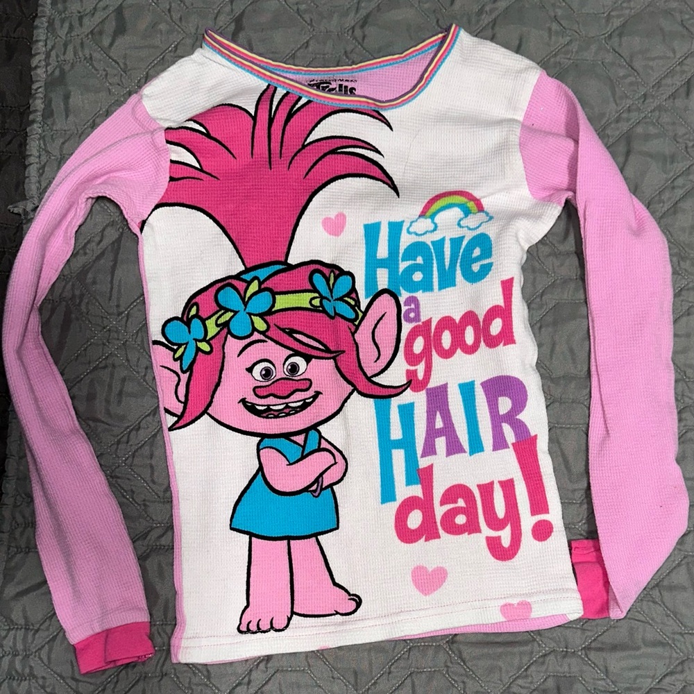 Trolls Pink and White Long Sleeve Thermal Top